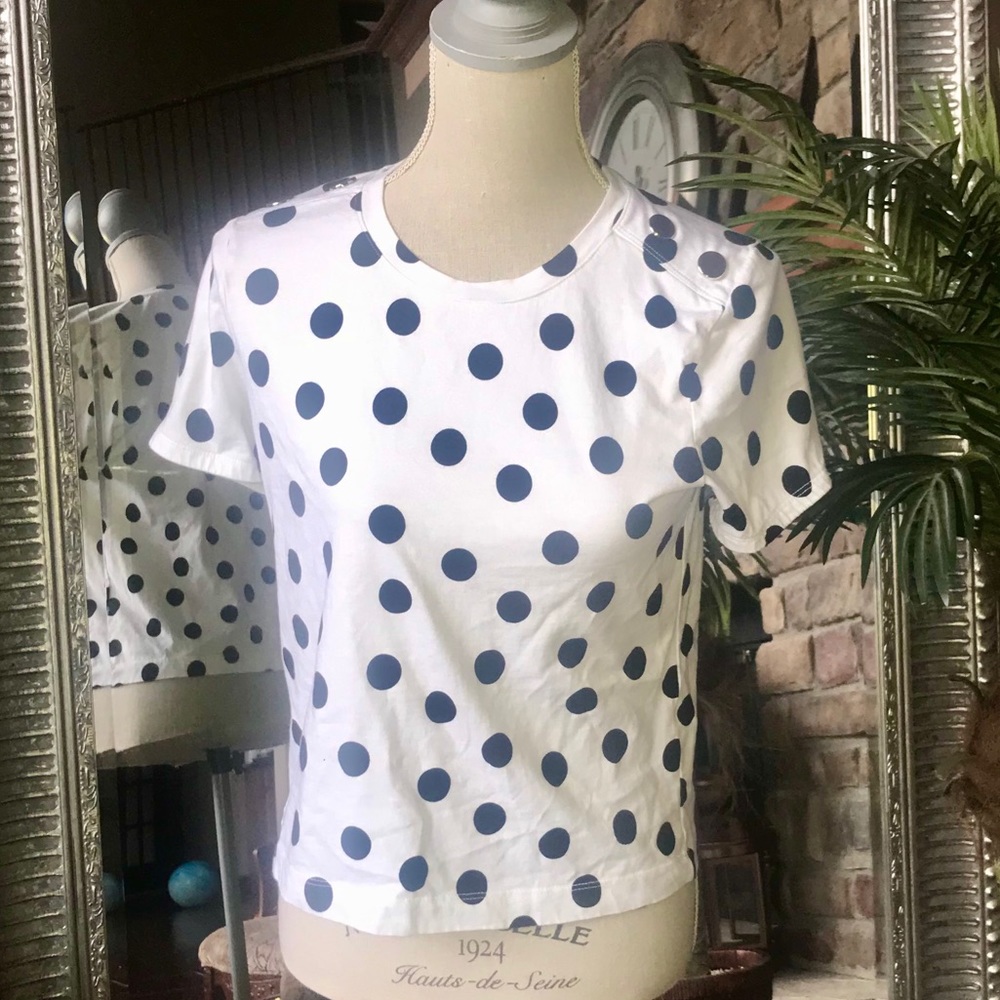 Zara Woman White Black Polka Dot Tshirt